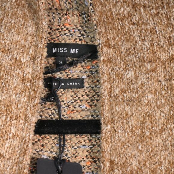 NEW Miss Me Cardigan Sweater Womens Small Marled Brown Lined Open Wool Blend - Picture 2 of 8